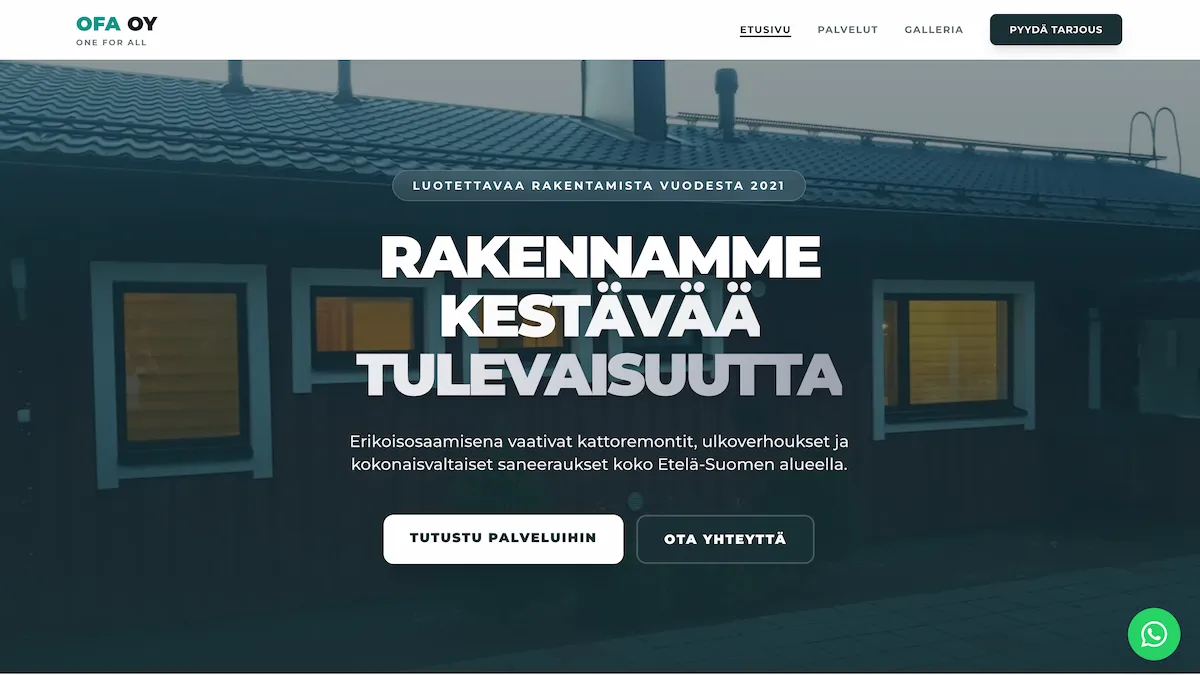 rr solutions toteuttama moderni verkkosivusto ofaoy rakennusalan yritykselle